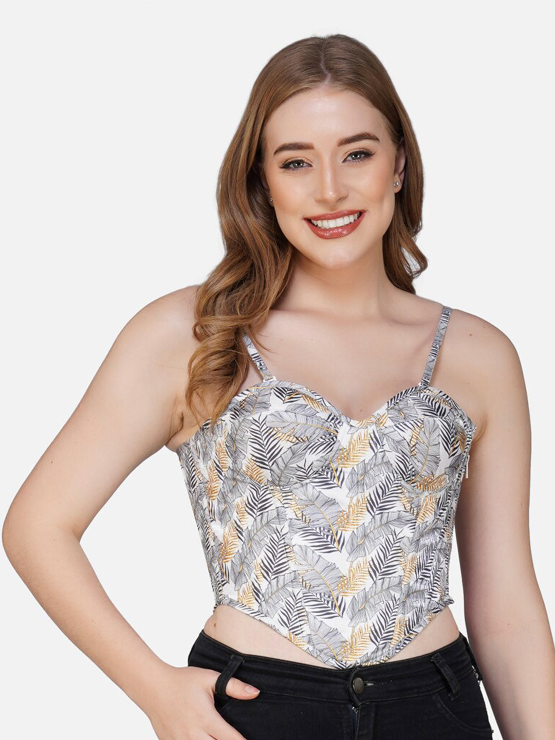 Bunny Corset Tropical Printed Fitted Crop Top