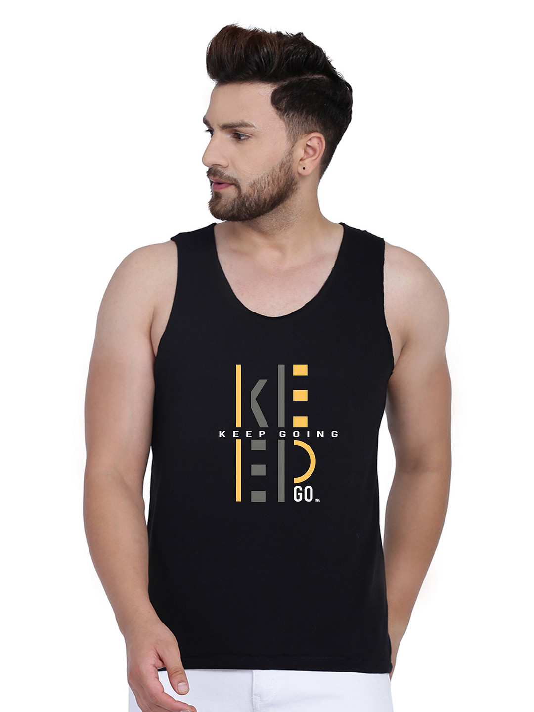 SLOWLORIS Men Typography Printed V-Neck Raw Edge T-shirt