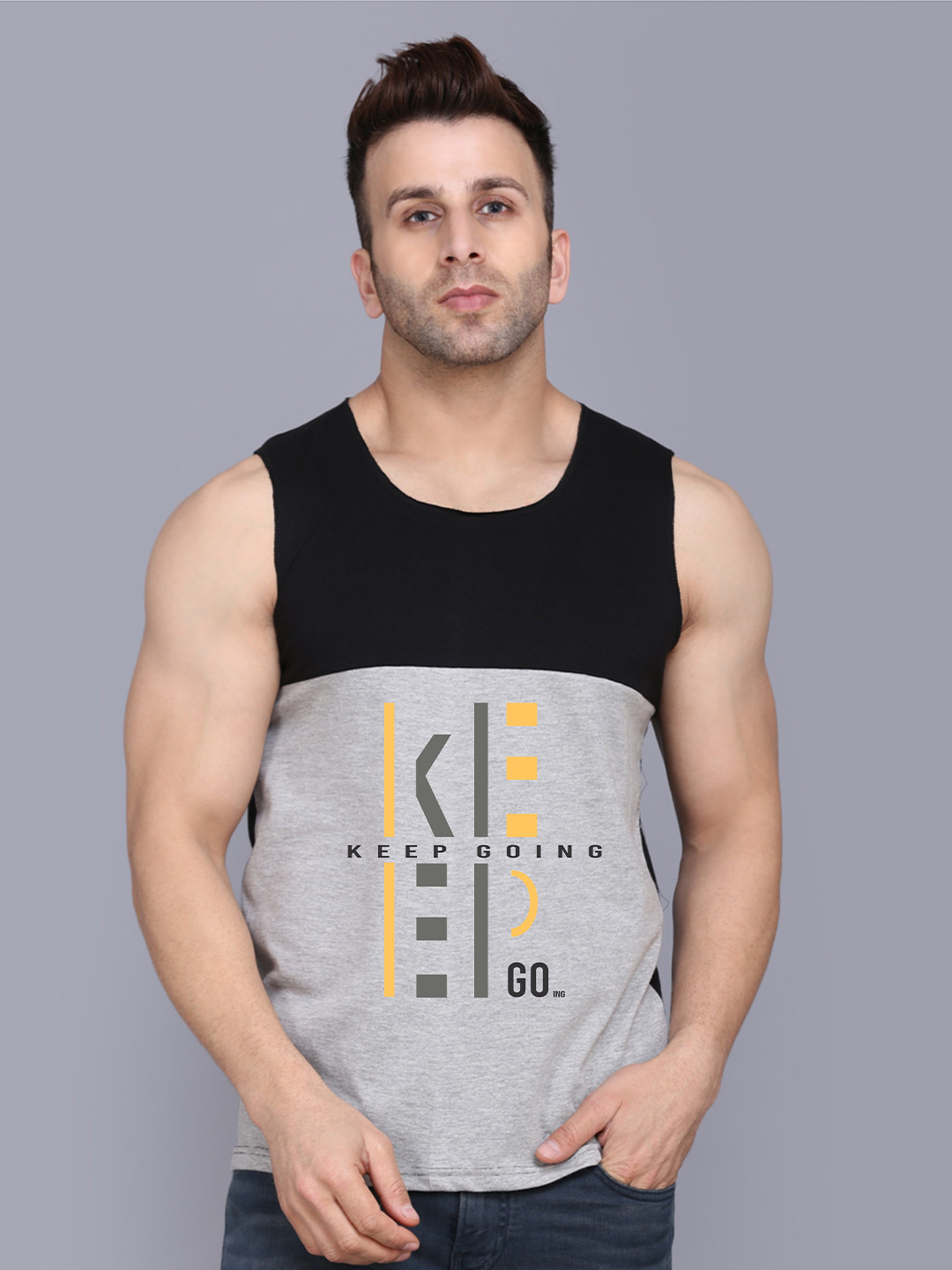SLOWLORIS Men Typography Muscle Fit Tank Top