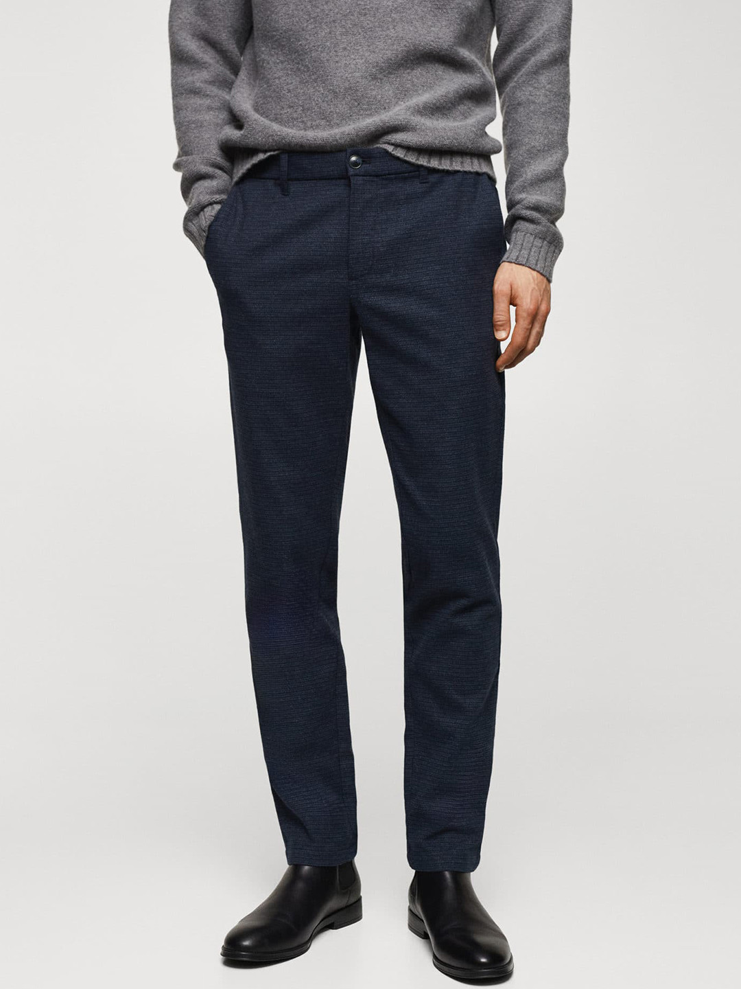 MANGO MAN Men Micro-Houndstooth Pattern Slim Fit Trousers