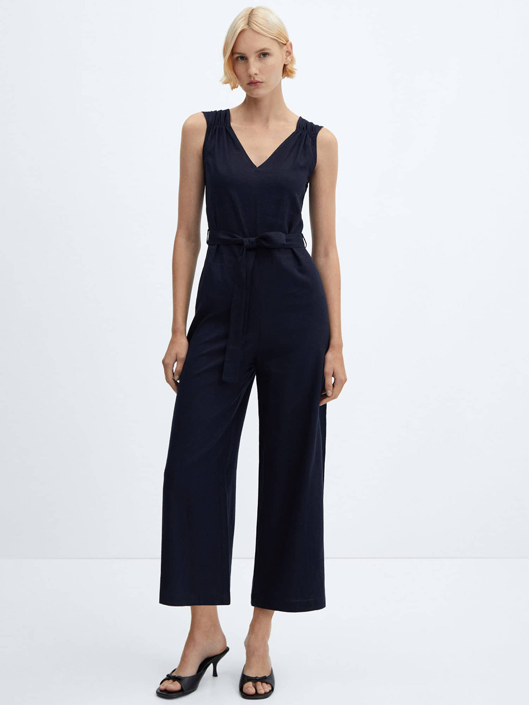 MANGO Linen Blend Basic Jumpsuit with Belt