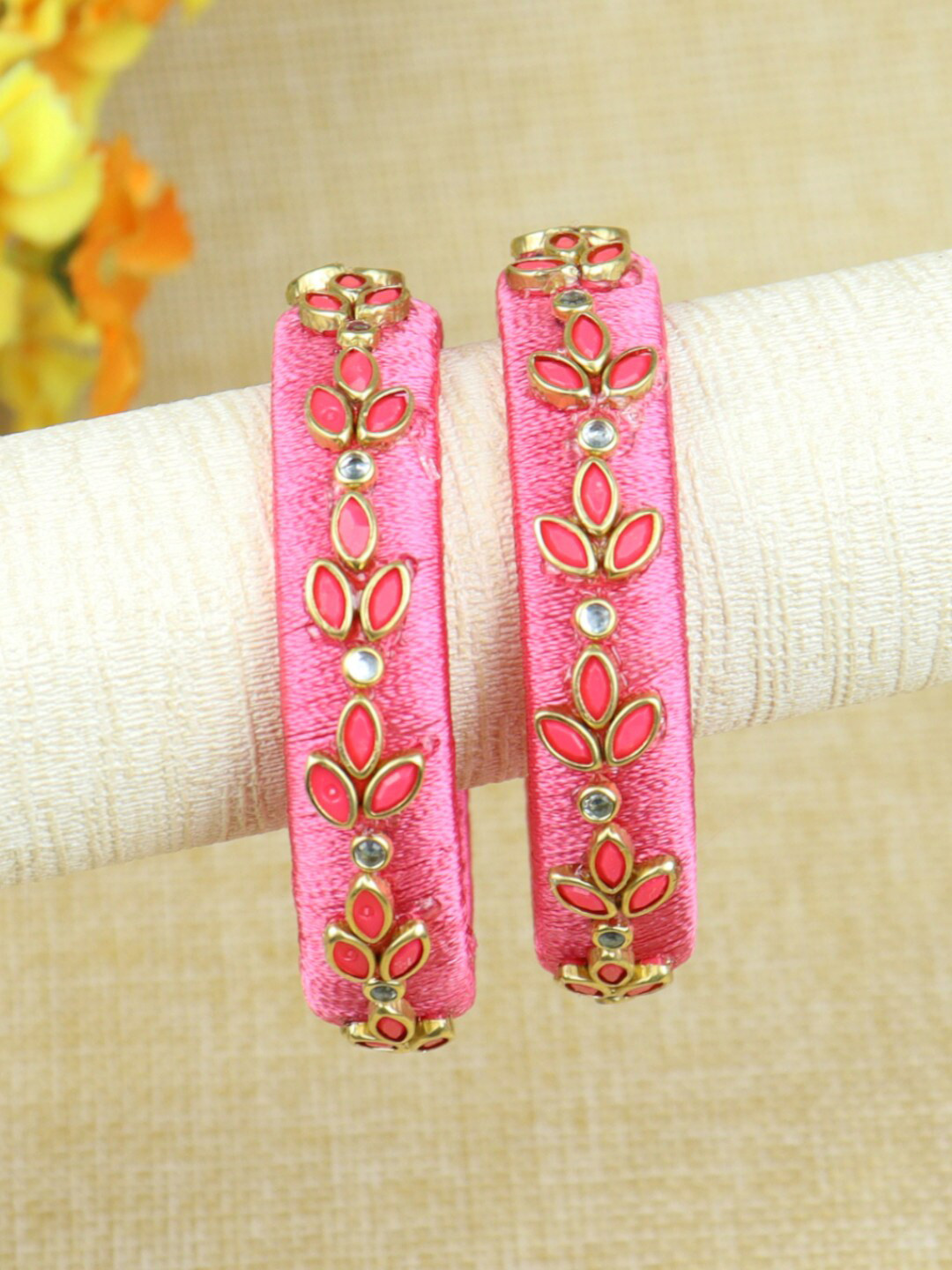 Asthetika Kids Girls Set Of 2 Kundan Studded Thread Bangles