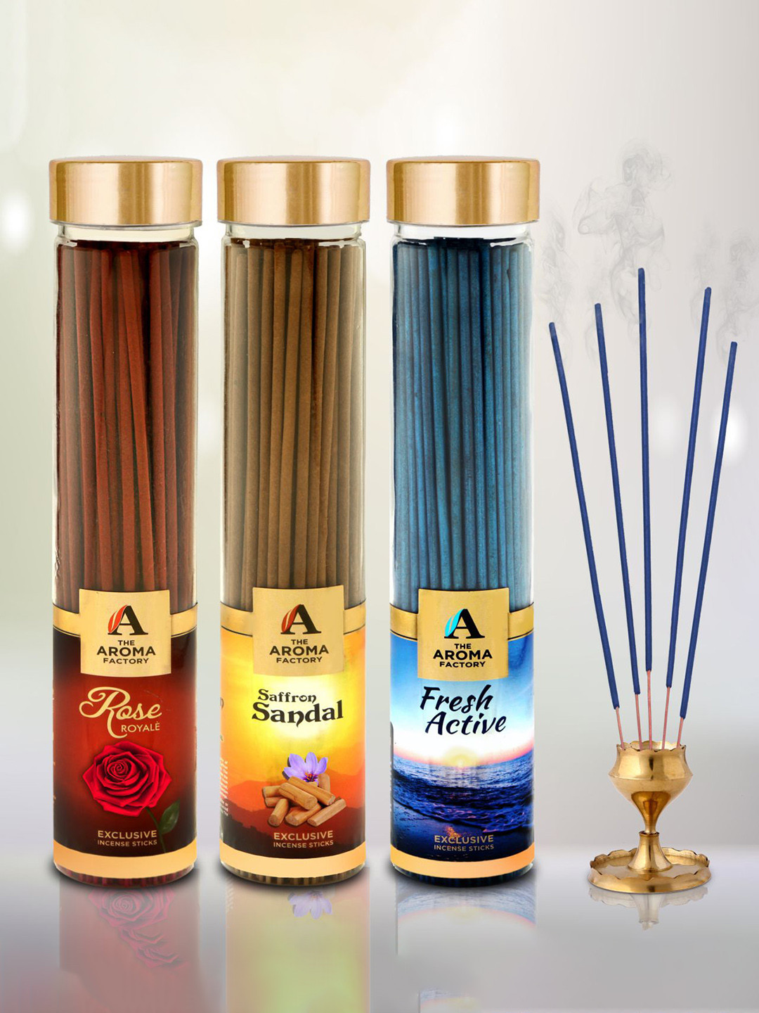 The Aroma Factory Brown 3Pcs Rose Kesar Chandan Fresh Active Agarbatti Pooja Essentials