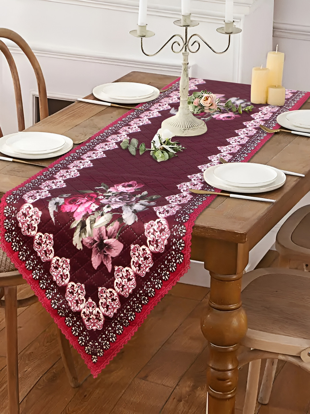 Dakshya Industries Maroon Printed Table Runners