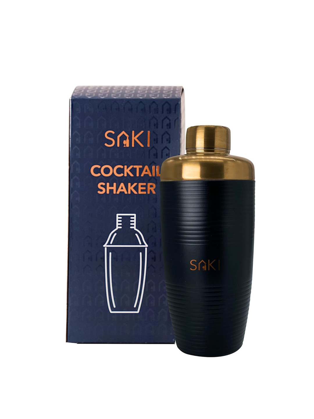 SAKI Gold toned & Black Metallic Coctail Shaker and Drinkware 500 ml