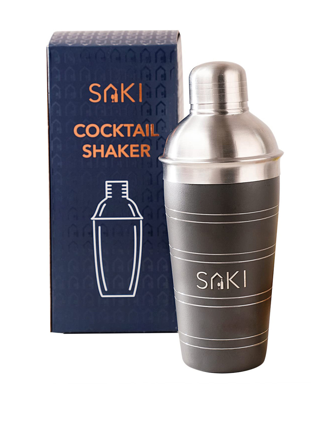SAKI Grey & Silver toned Metal Coctail Shaker Bar and Drinkware 500 ml