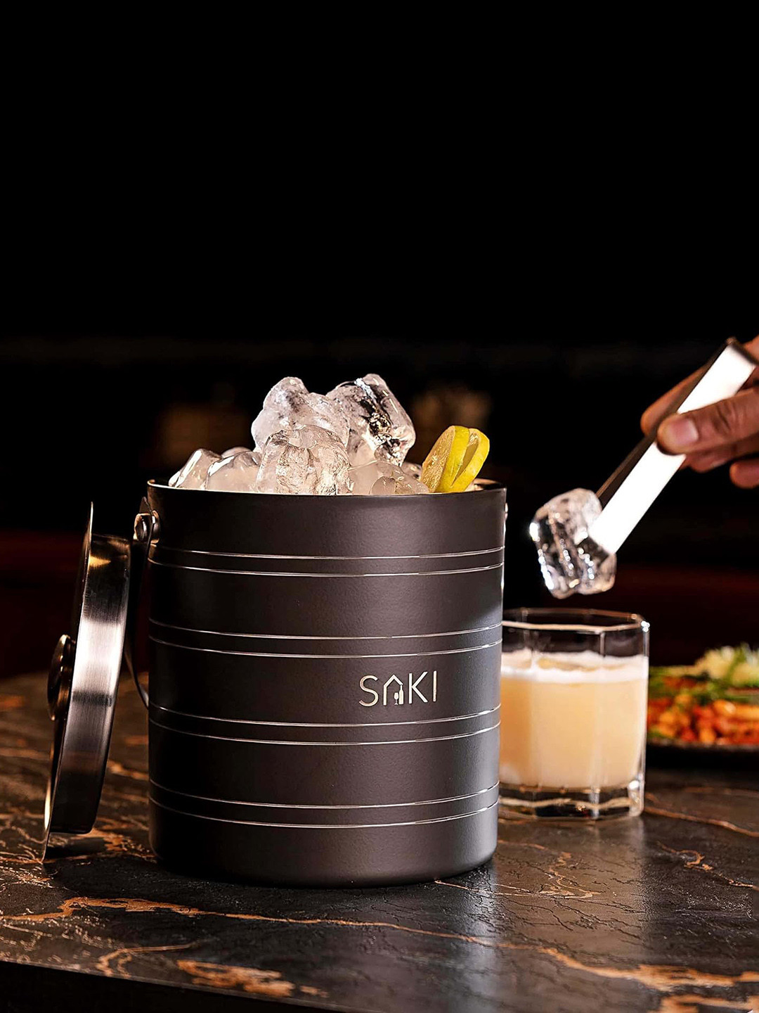 SAKI Grey Stainless Steel Double Wall Ice Bucket with Tong 1.5L