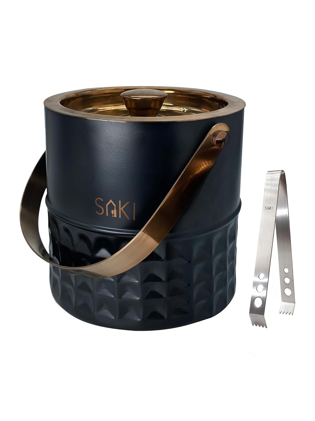 SAKI Black Stainless Steel Ice Bucket with Tong 1.5 ml