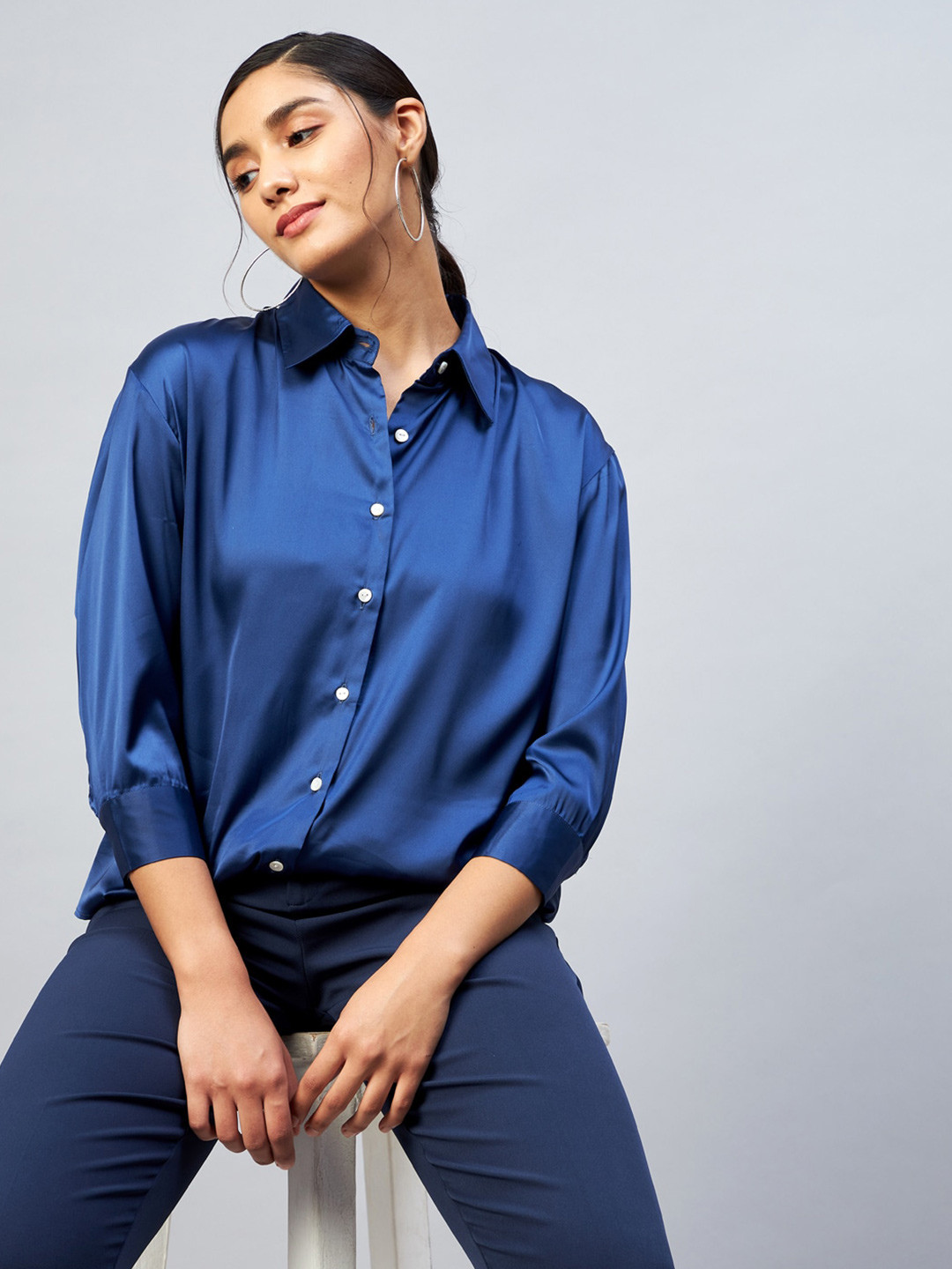 DELAN Women Relaxed Boxy Opaque Casual Shirt