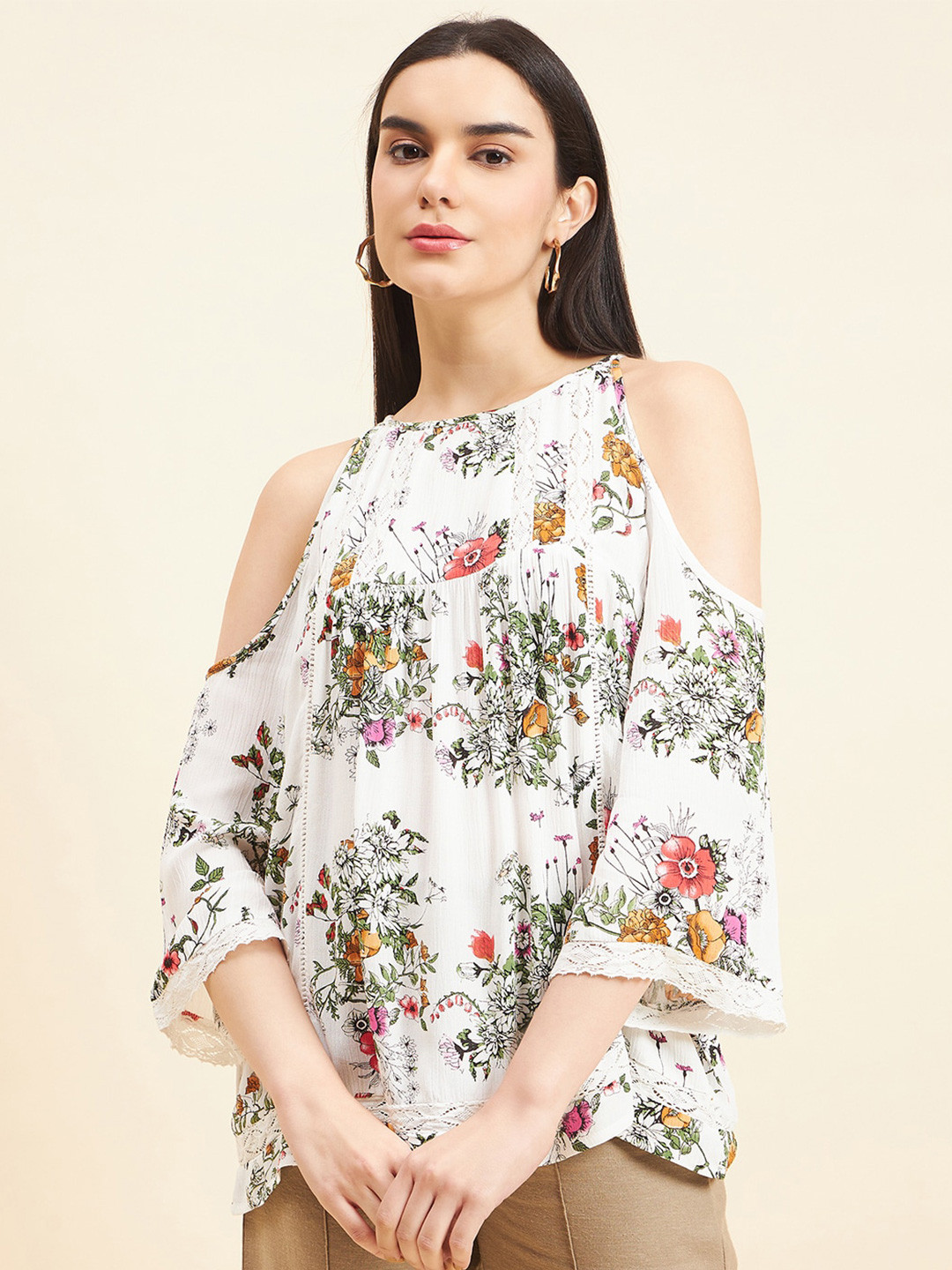 Gipsy Floral Print Cold-Shoulder Top