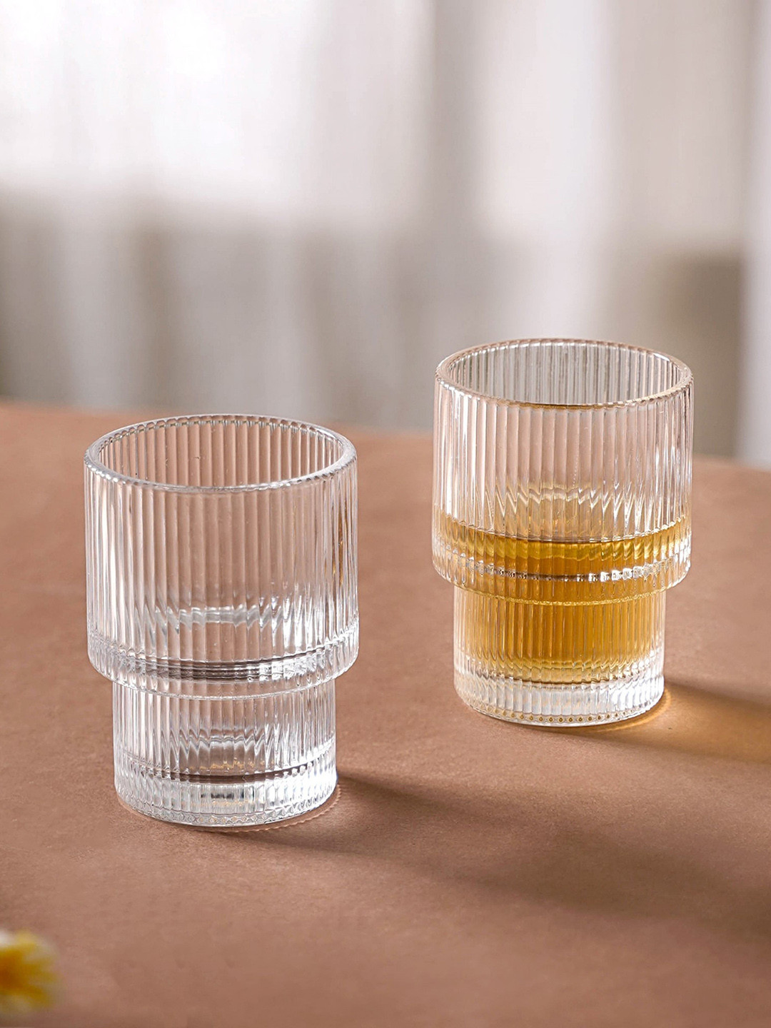 Nestasia Set Of 6 Stackable Ribbed Drinking Glasses 200ml