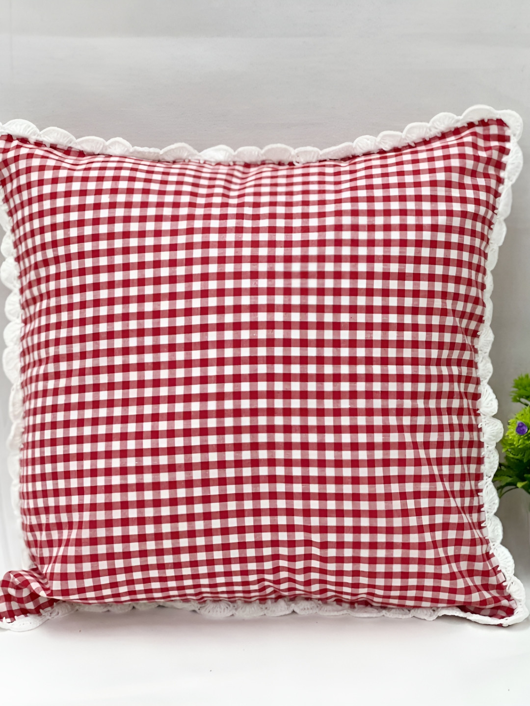 SLEEPY THREADS Red & White Checked Square Cushion Covers