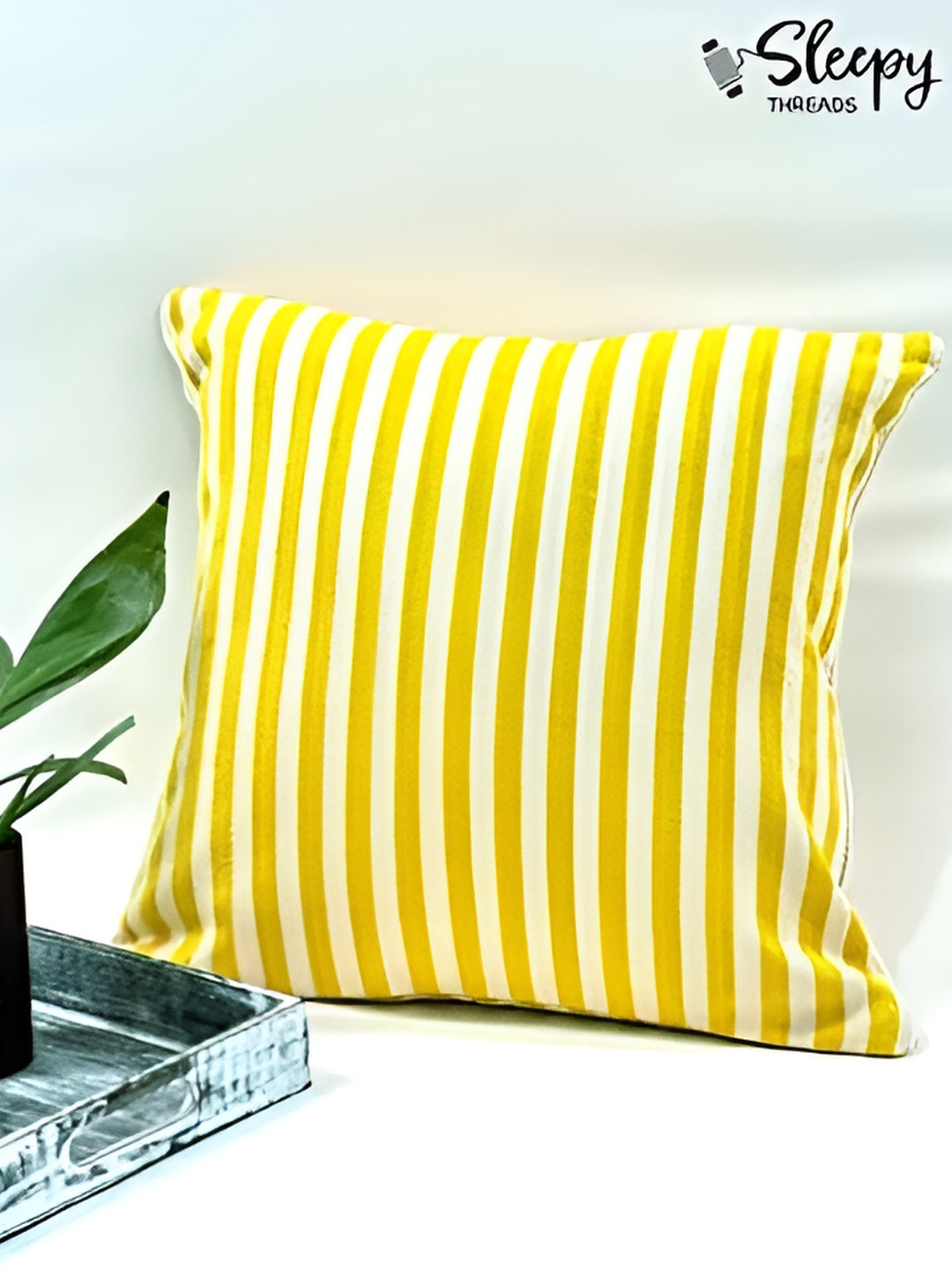 SLEEPY THREADS Yellow & White Striped Square Cushion Covers