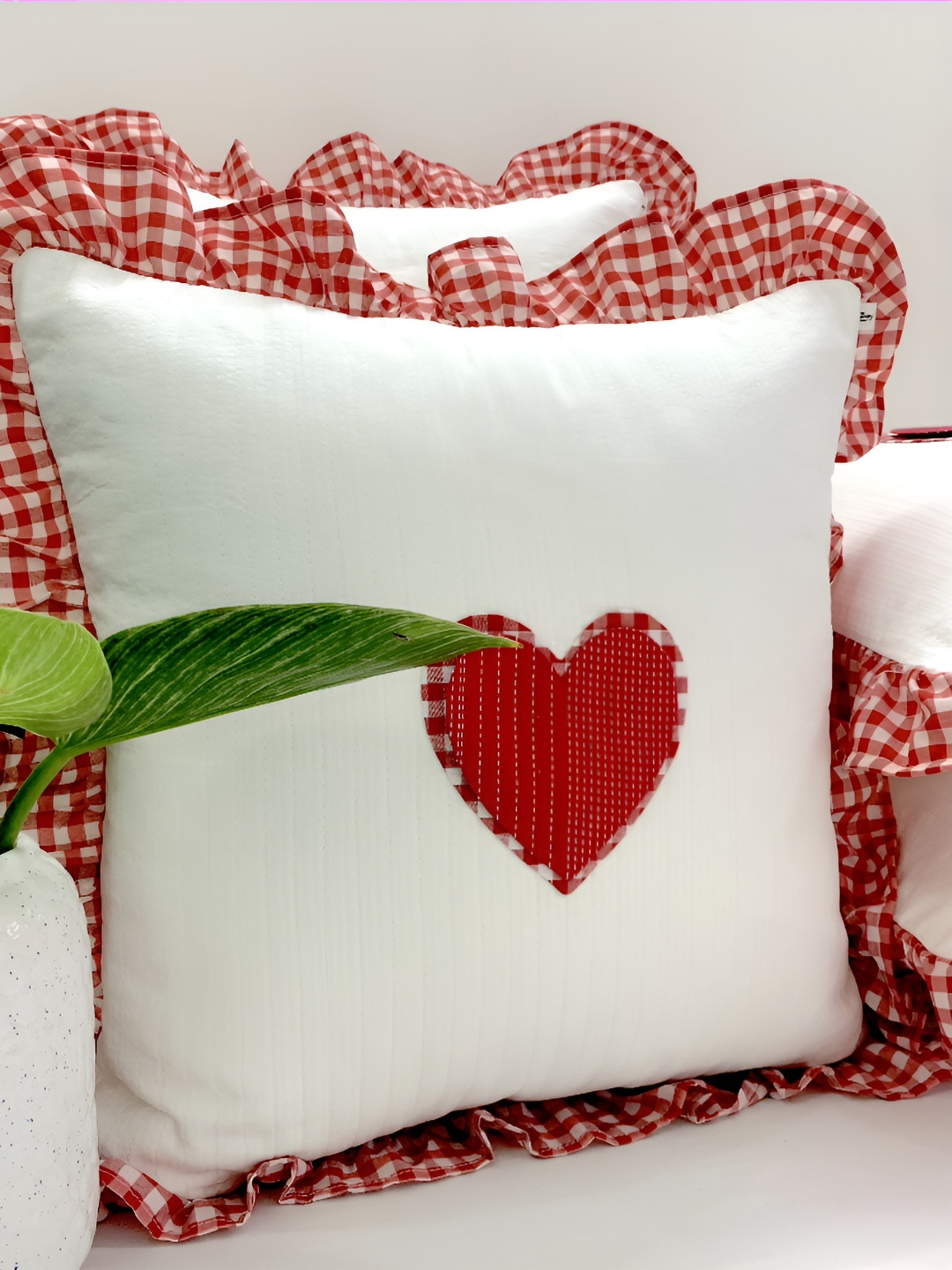 SLEEPY THREADS White Cotton Breathable 2 Piece Embroidered Square Cushion Covers -16x16In