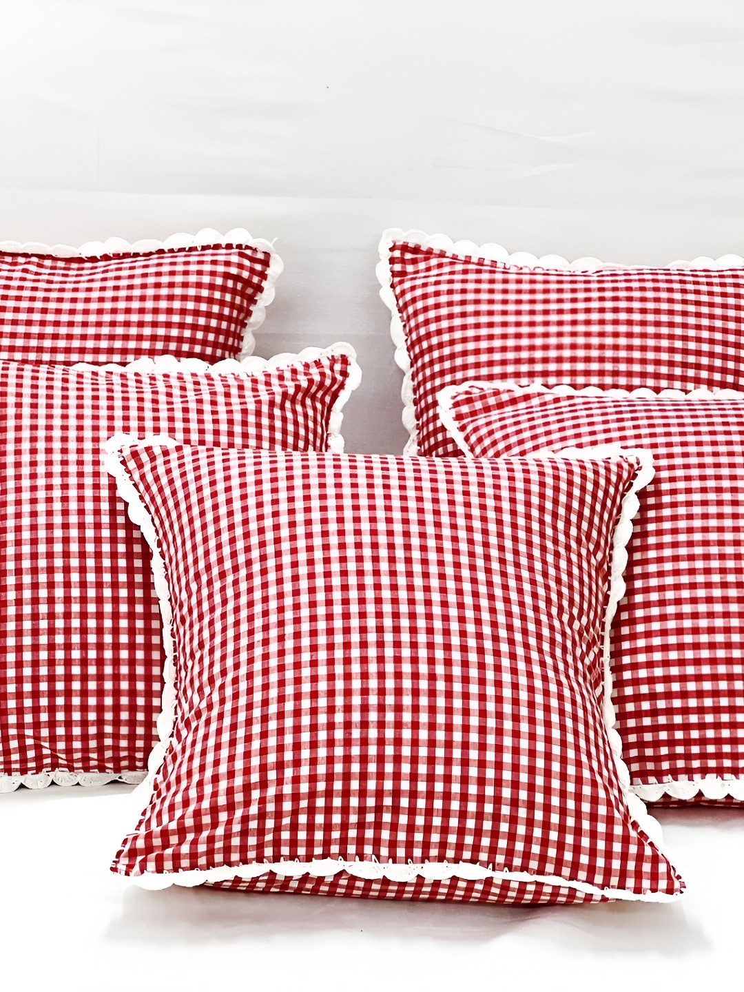 SLEEPY THREADS White Checked Polyester Silk Breathable 5 Pcs Cushion Covers -16x16In