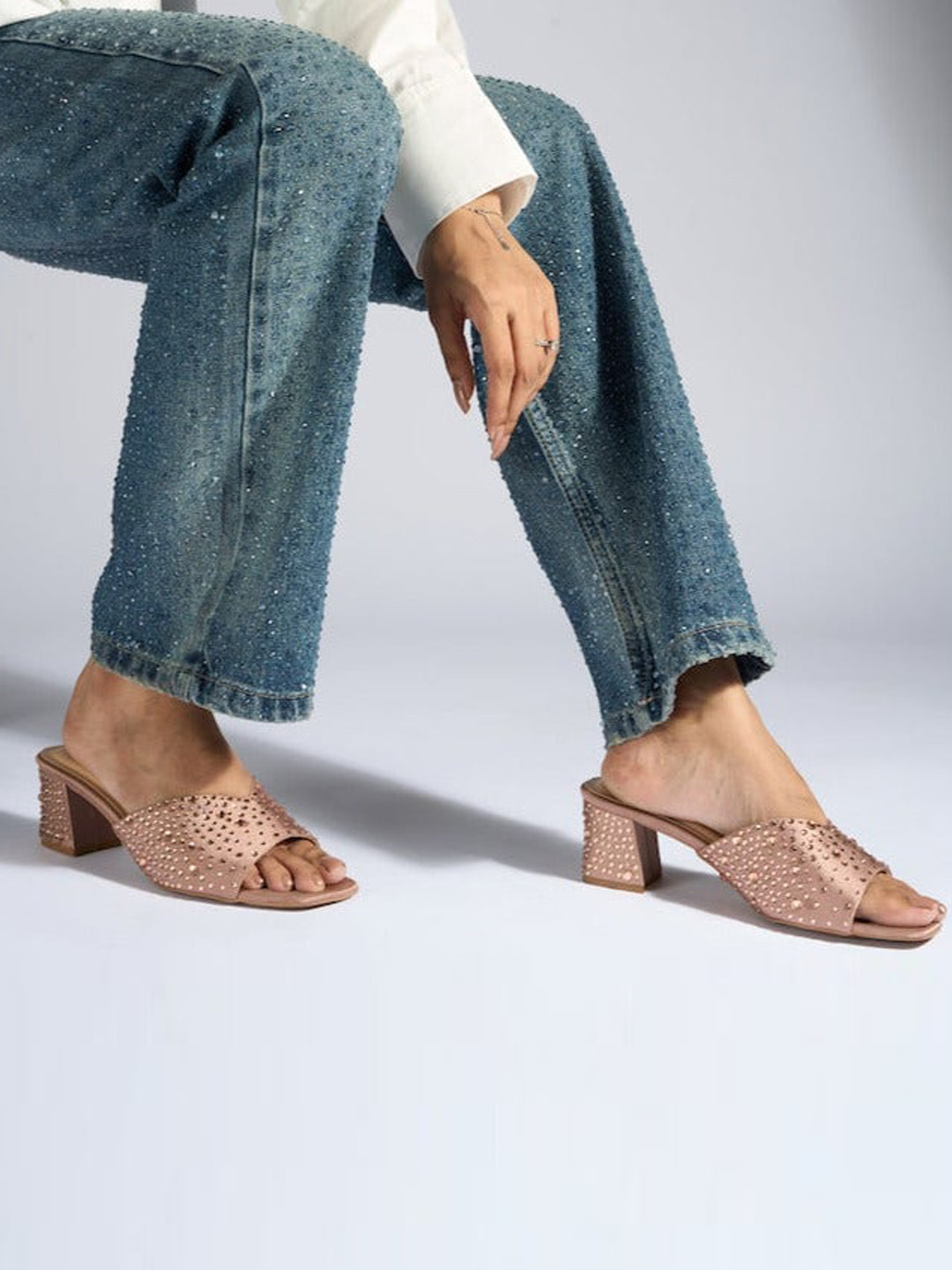 CAI Crystal pink block heels