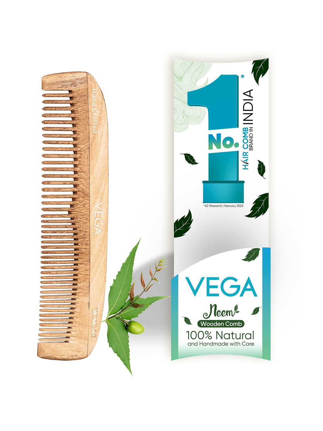 VEGA WNC-01 Neem Wooden Coarse & Fine Toothed Hair Comb