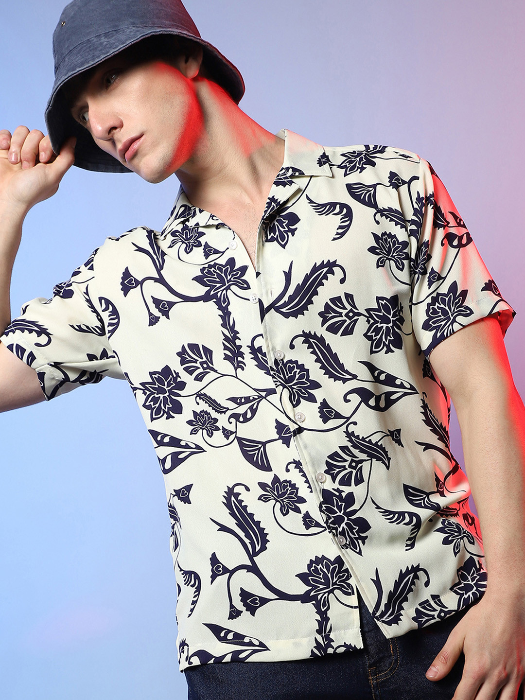 Campus Sutra Contrast Flower Shirt