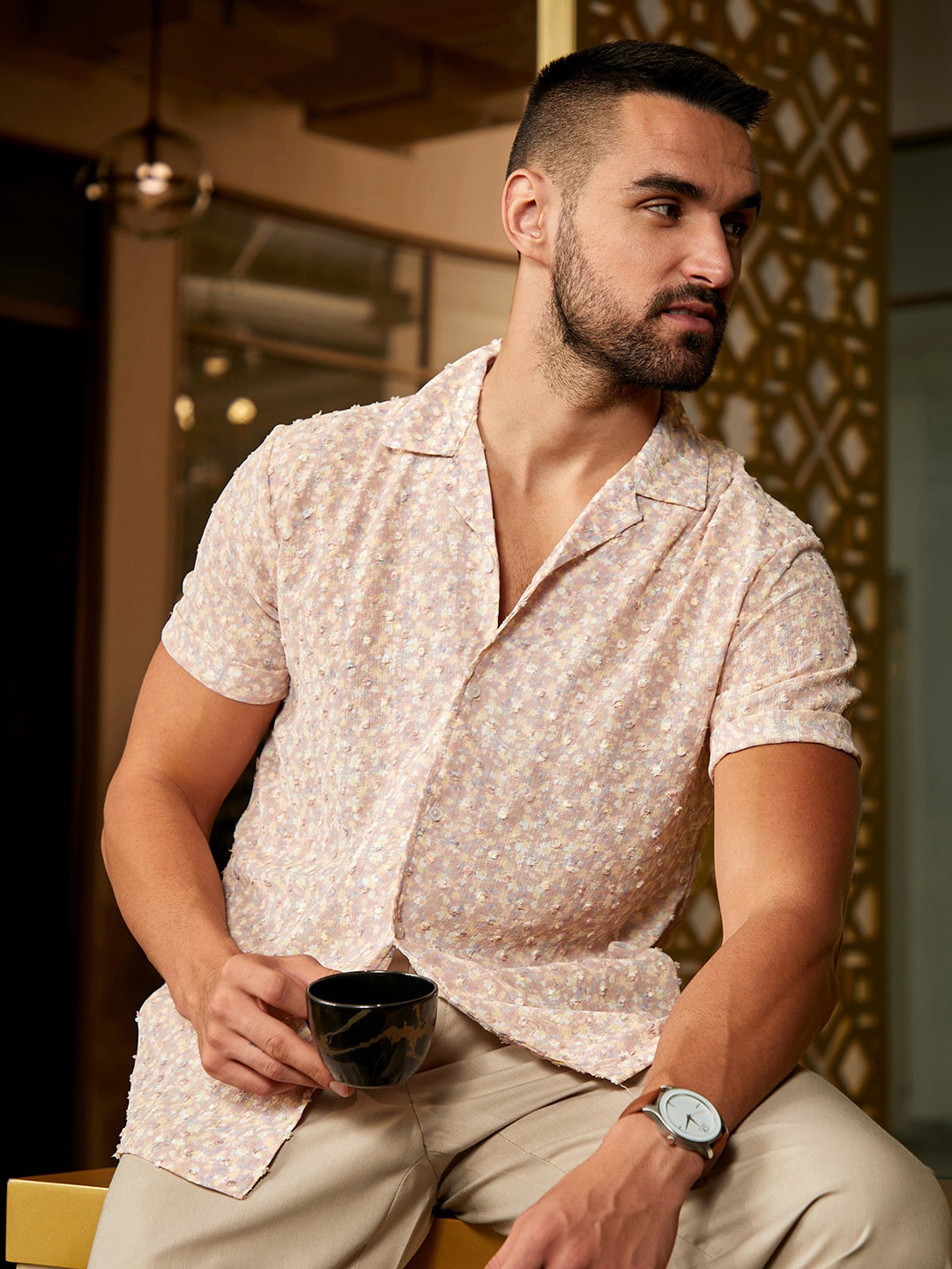 Campus Sutra Washed Flowers Seld-Design Shirt