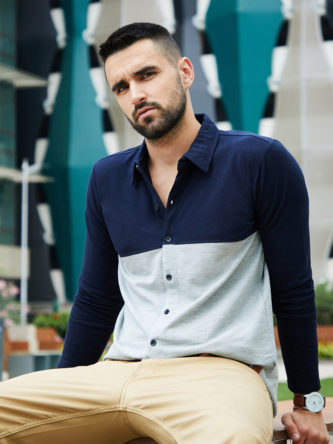 Campus Sutra Contrast Panel Shirt