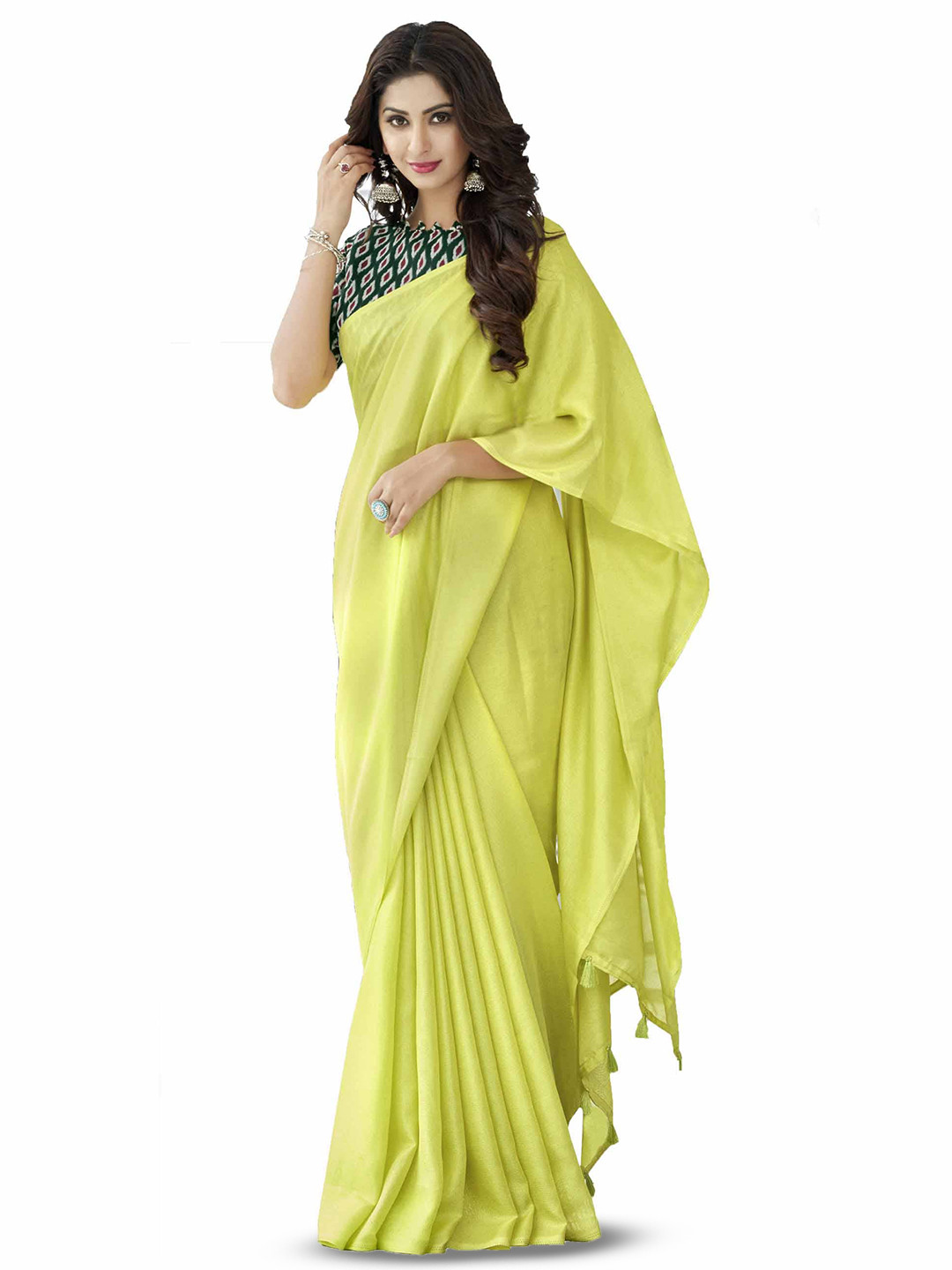 MIRAAN Pure Linen Saree With Tassels