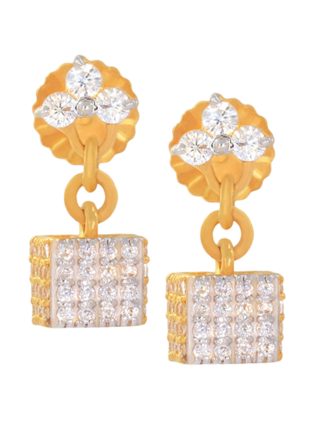 BHIMA 22K Hallmark 916 Purity Yellow Gold White Stone Drops