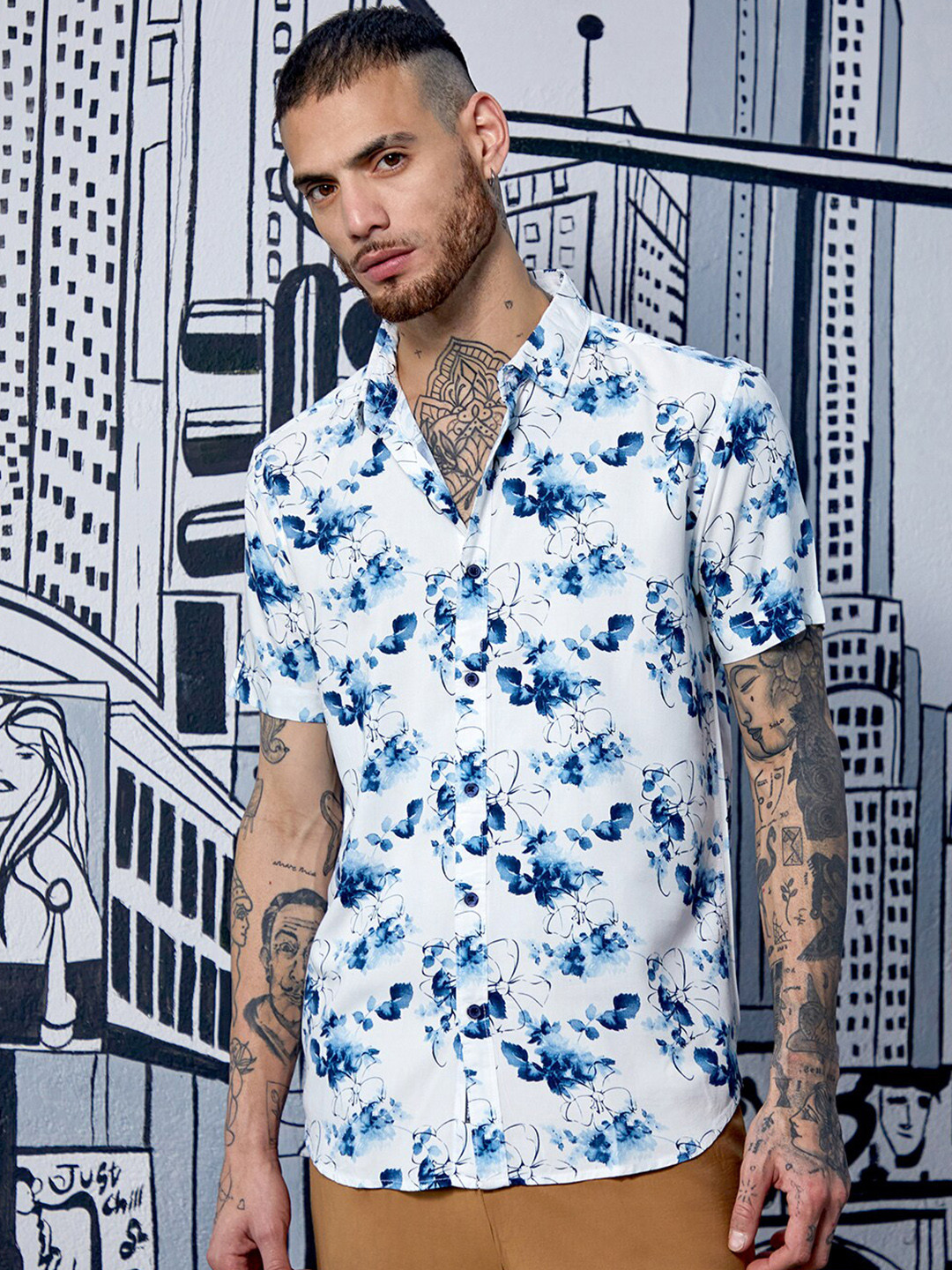 Campus Sutra Botanical Strokes Shirt