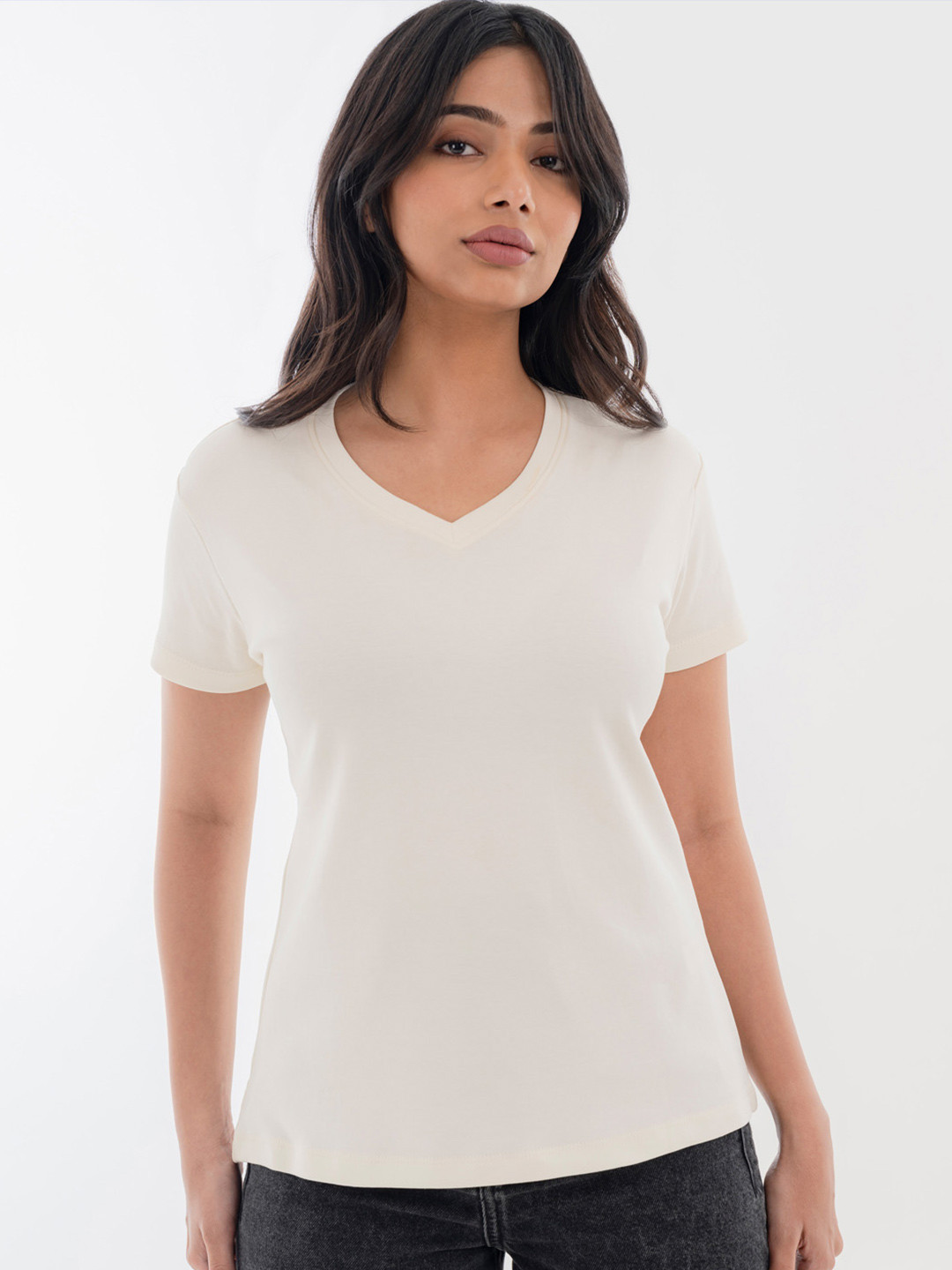 Halff Grey V-Neck Pure Cotton T-shirt