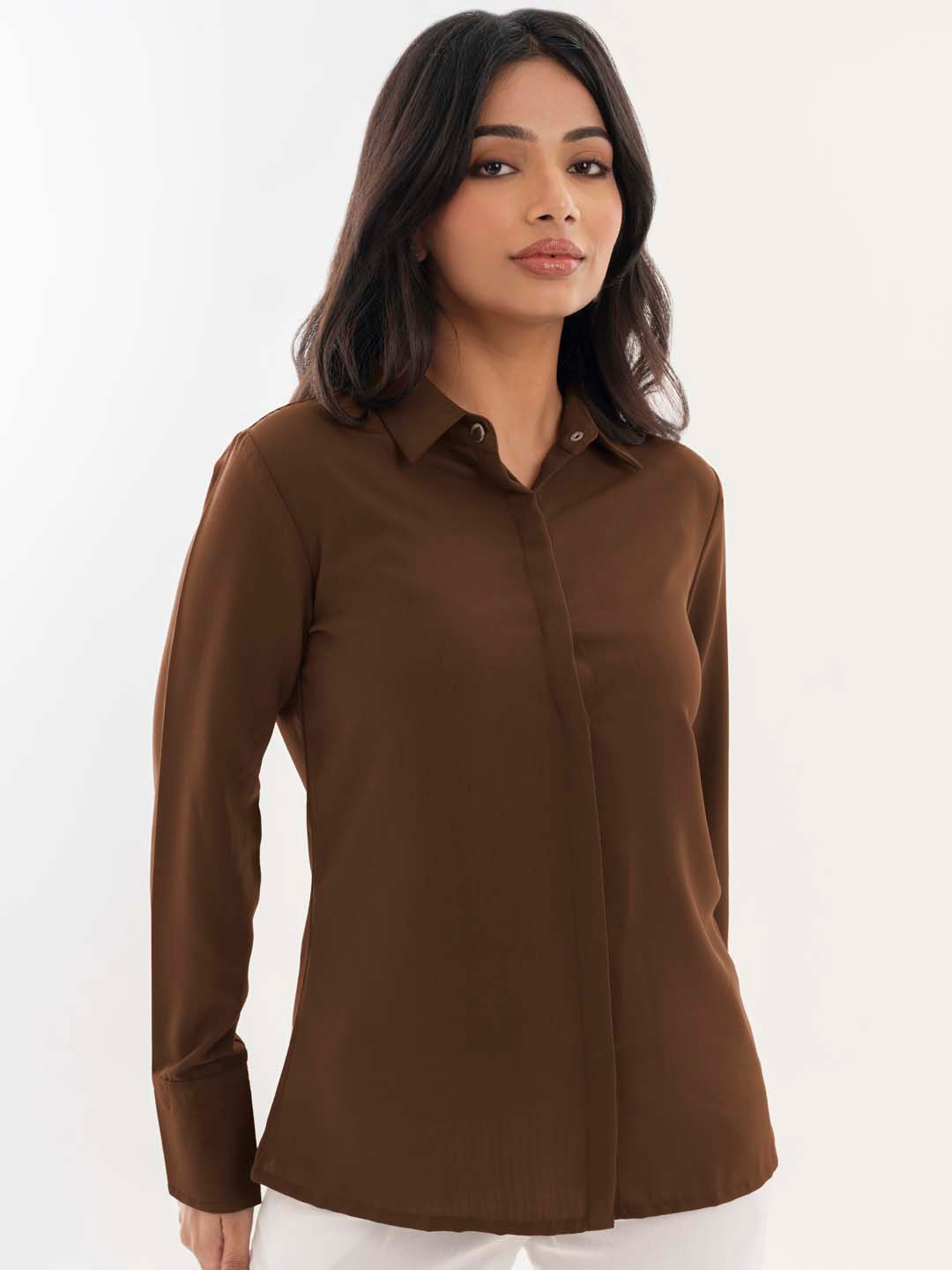 Halff Grey Spread Collar Long Sleeves Casual Shirt