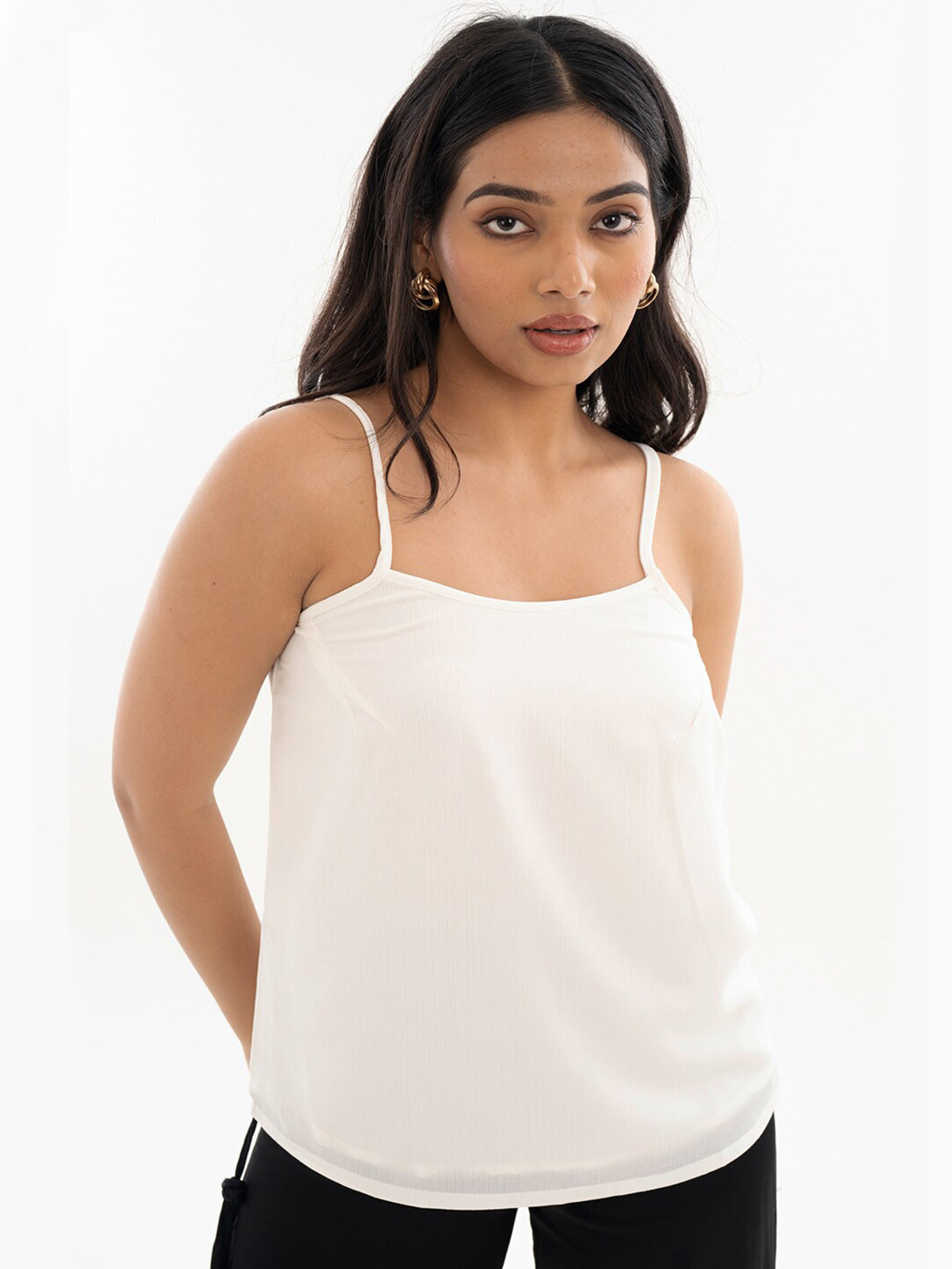 Halff Grey Shoulder Straps Vibrant Camisole Top