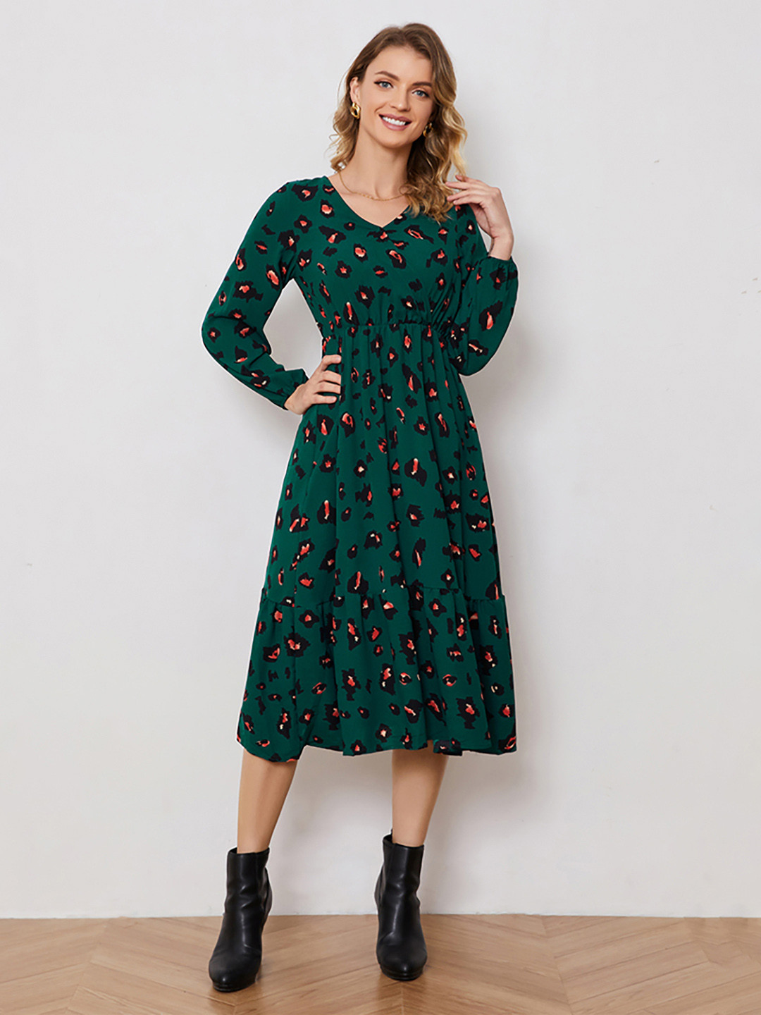 JC Mode Women Animal Print Fit & Flare Midi Dress