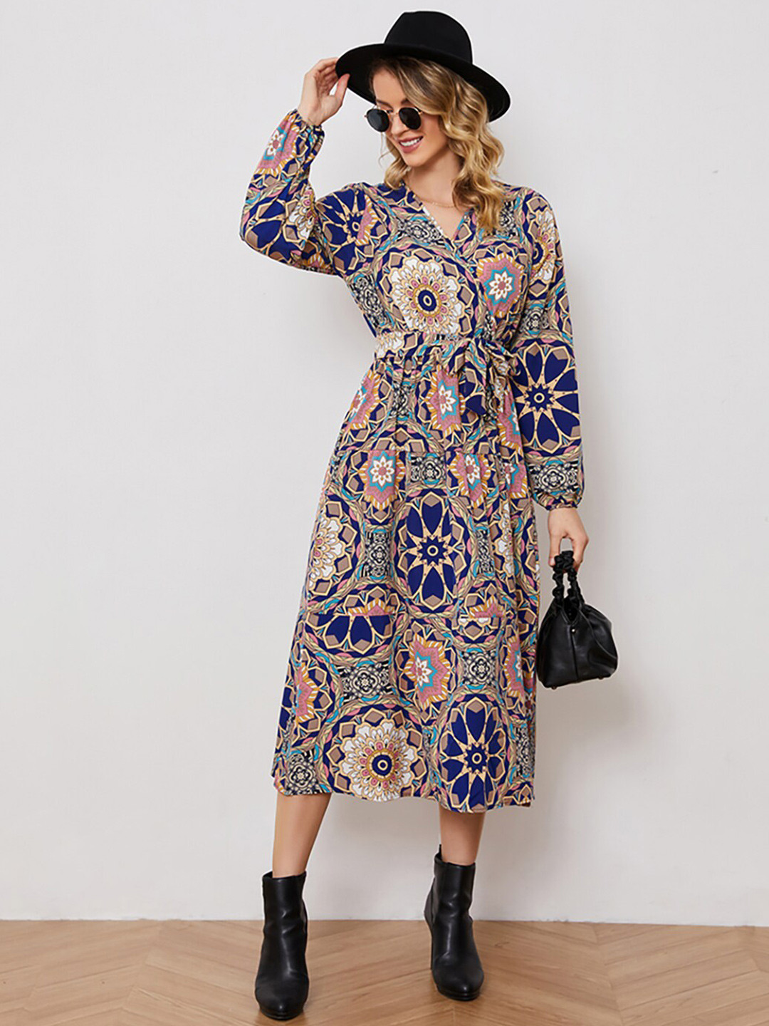 JC Mode Ethnic Motifs Print Fit & Flare Midi Dress