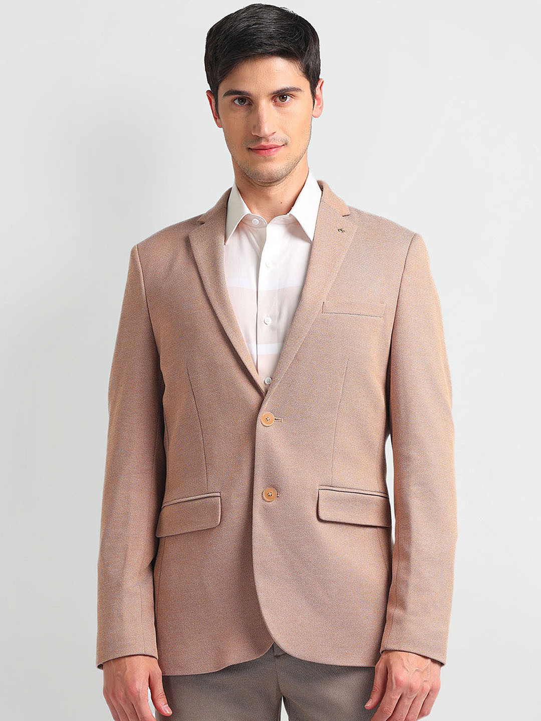 Arrow Patterned Dobby Single Breasted Slim-Fit Blazer