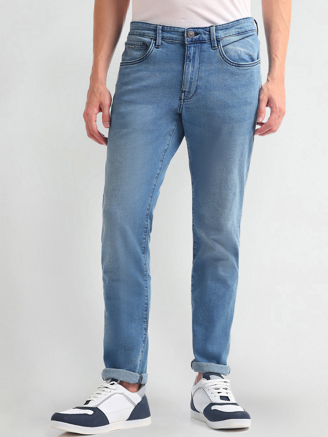 Arrow Sport Men Slim Fit Low Distress Light Fade Stretchable Jeans