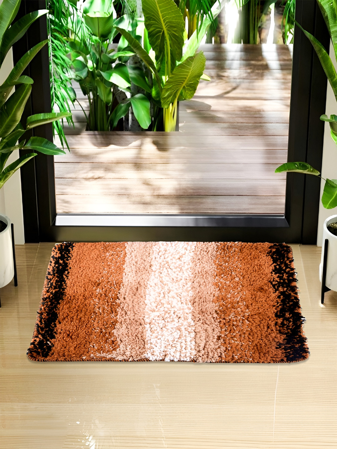 Kuber Industries Set Of 3 Cream-Coloured Anti-Skid Doormat