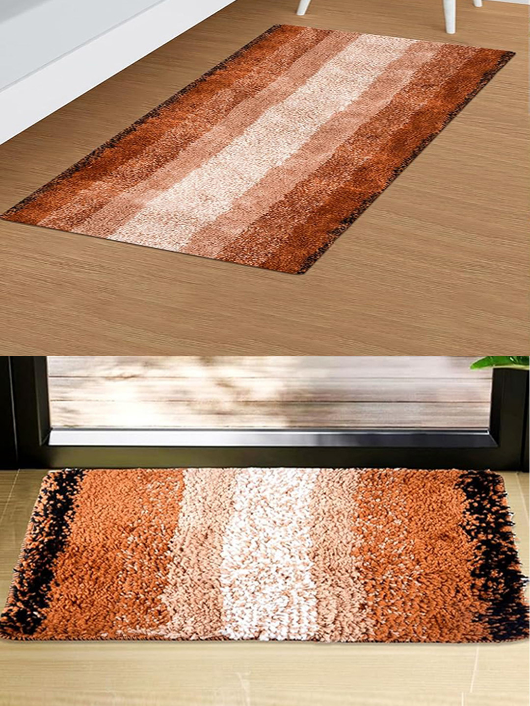 Kuber Industries 2Pcs Cream-Colored & Brown Self-Design Runner & Door Mat