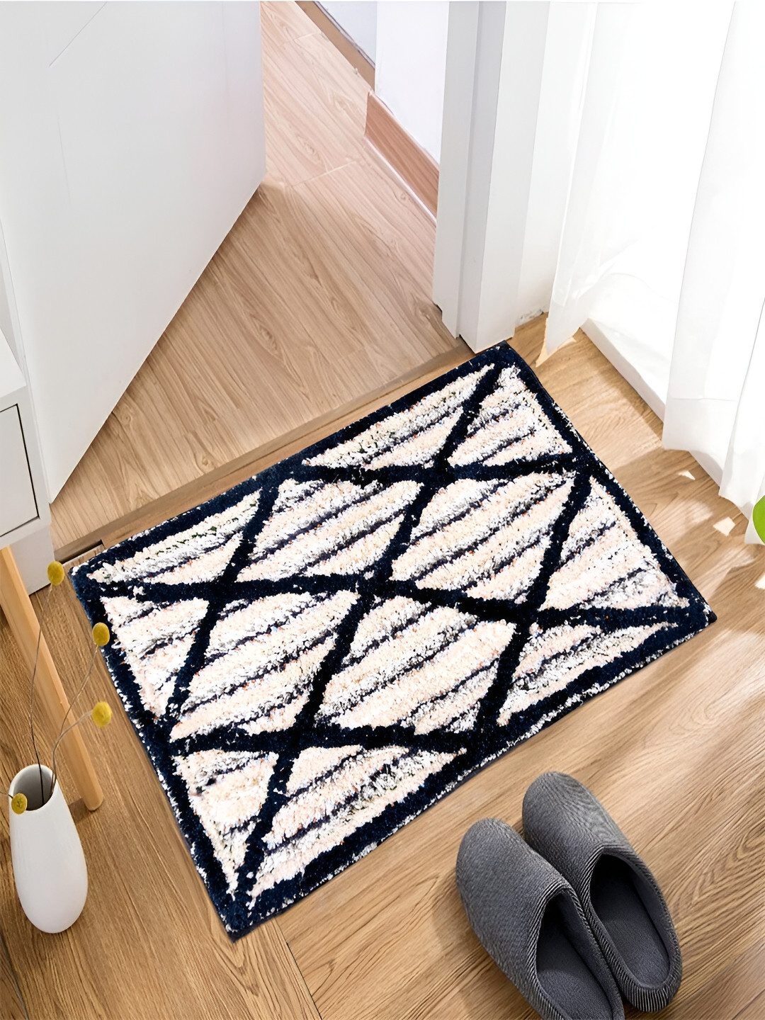 Kuber Industries 2Pcs Navyblue & White Self-Design Runner & Door Mat