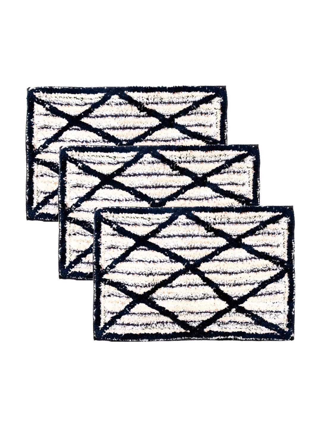 Kuber Industries 3Pcs Navyblue & White Self-Design Dust Trapper Mat