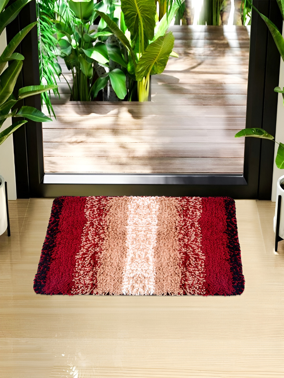 Kuber Industries 2Pcs Cream-Colored & Maroon Dust Trapper Mat