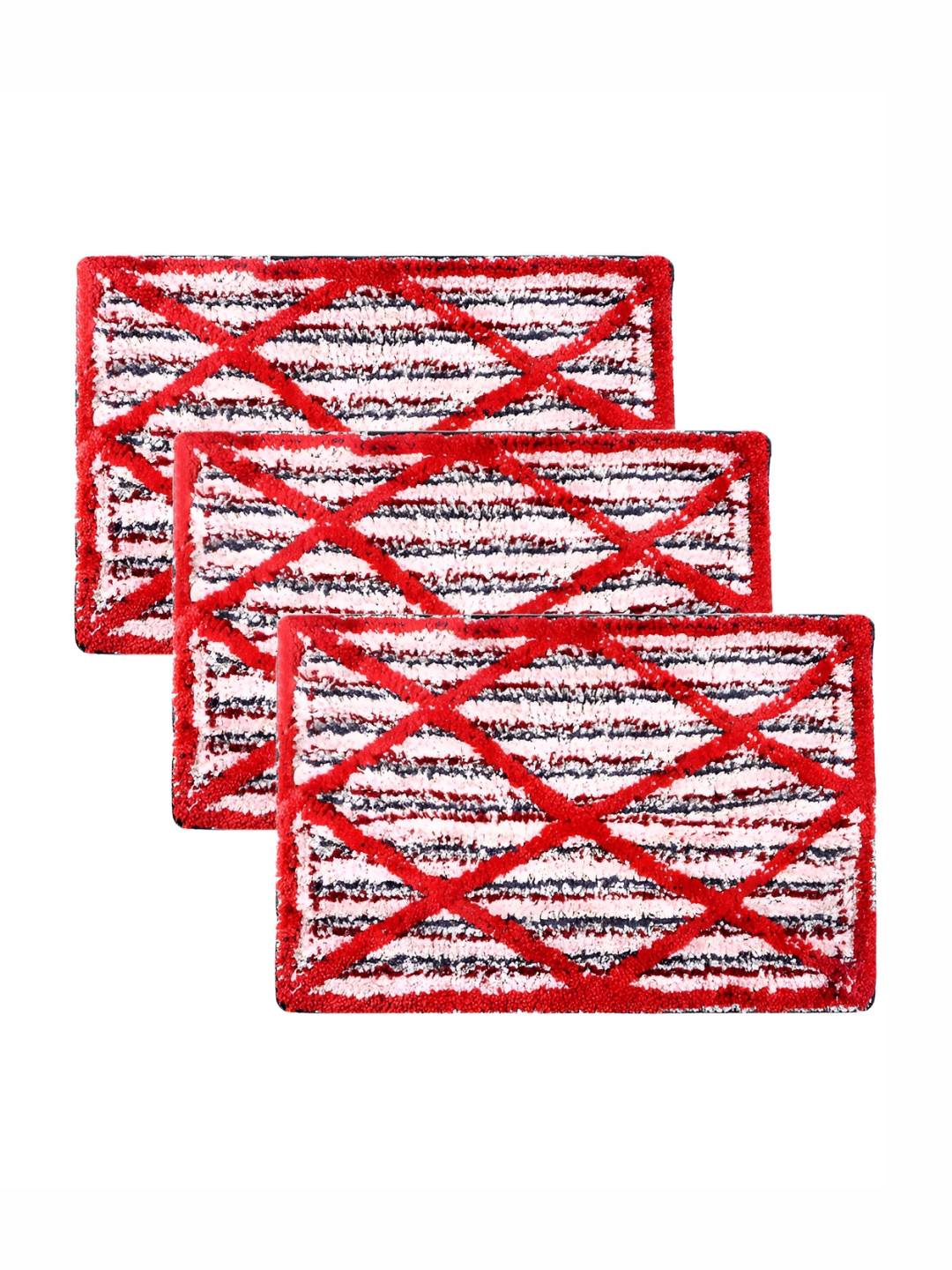 Kuber Industries 3-Pcs Red Microfiber Dust Trapper Doormats