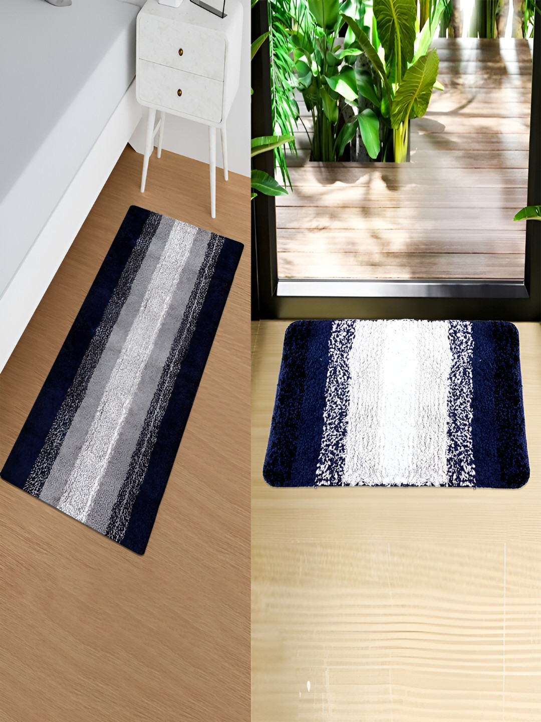 Kuber Industries 2Pcs Navyblue & Grey Self-Design Runner & Door Mat