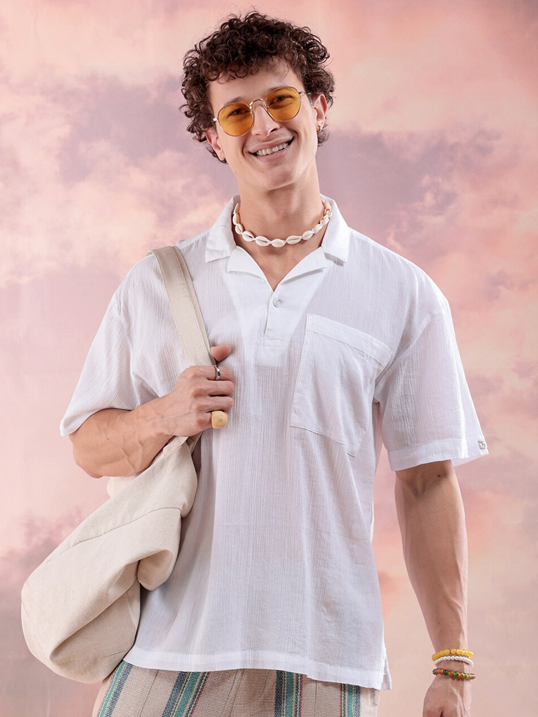 The Indian Garage Co Men Relaxed Fit Textured  Resortwear Kurta Shirt