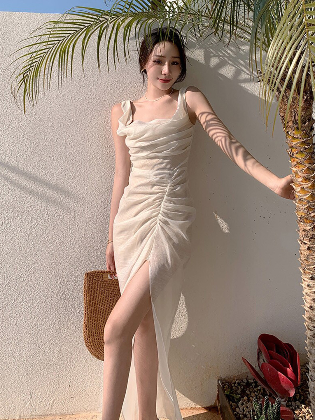 JC Mode Tropical Print Flutter Sleeve Sheath Maxi Dress