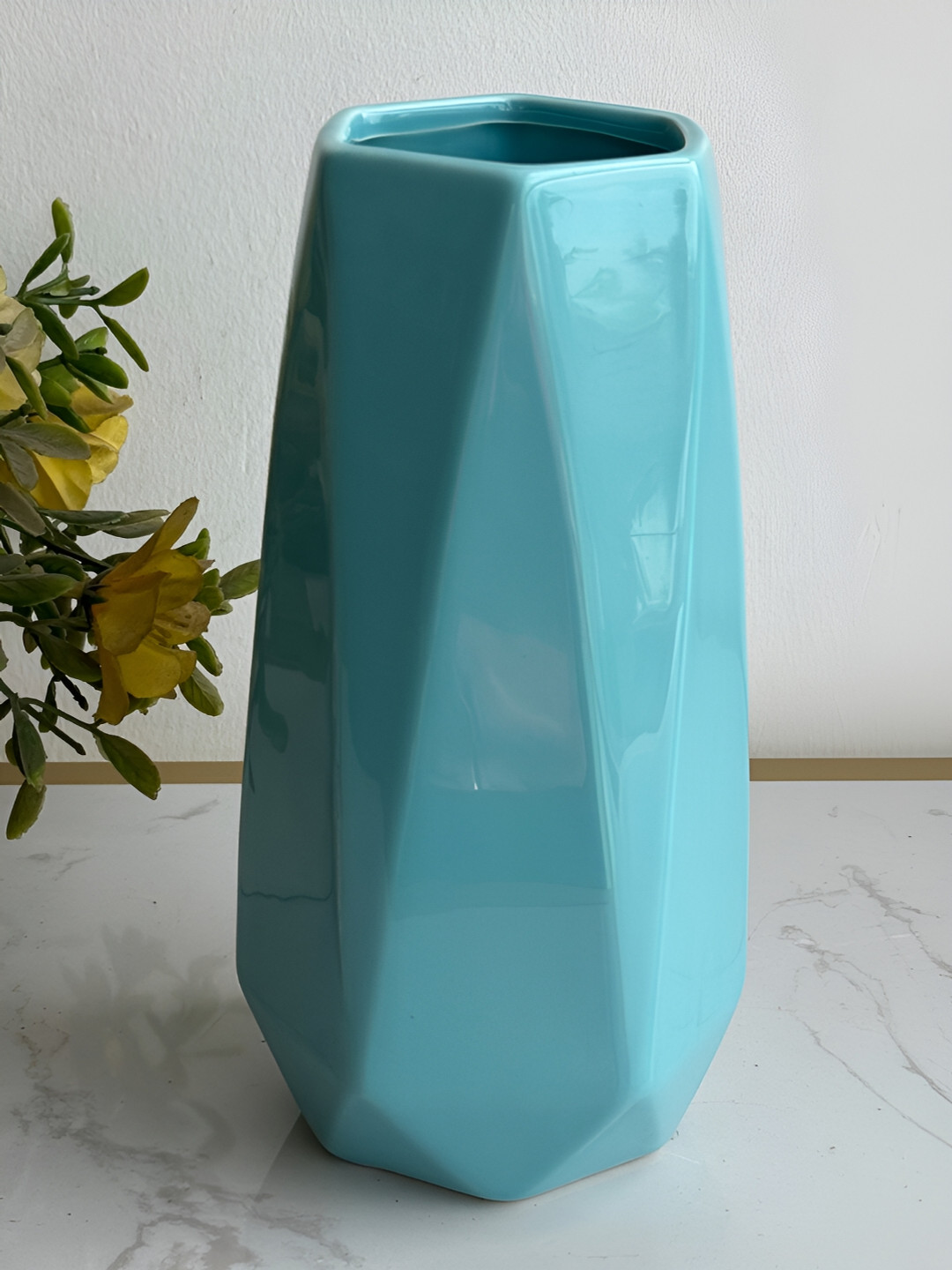 Art Street  Blue Textured Modern Geometric Designed Decorative Ceramic Vase