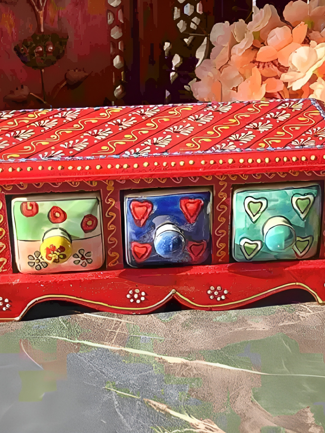 INDIA MEETS INDIA Red Set of 3 Regular Jewellery Organiser Organisers