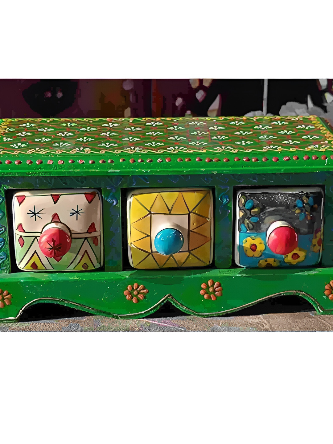 INDIA MEETS INDIA Green Set of 3 Regular Jewellery Organiser Organisers