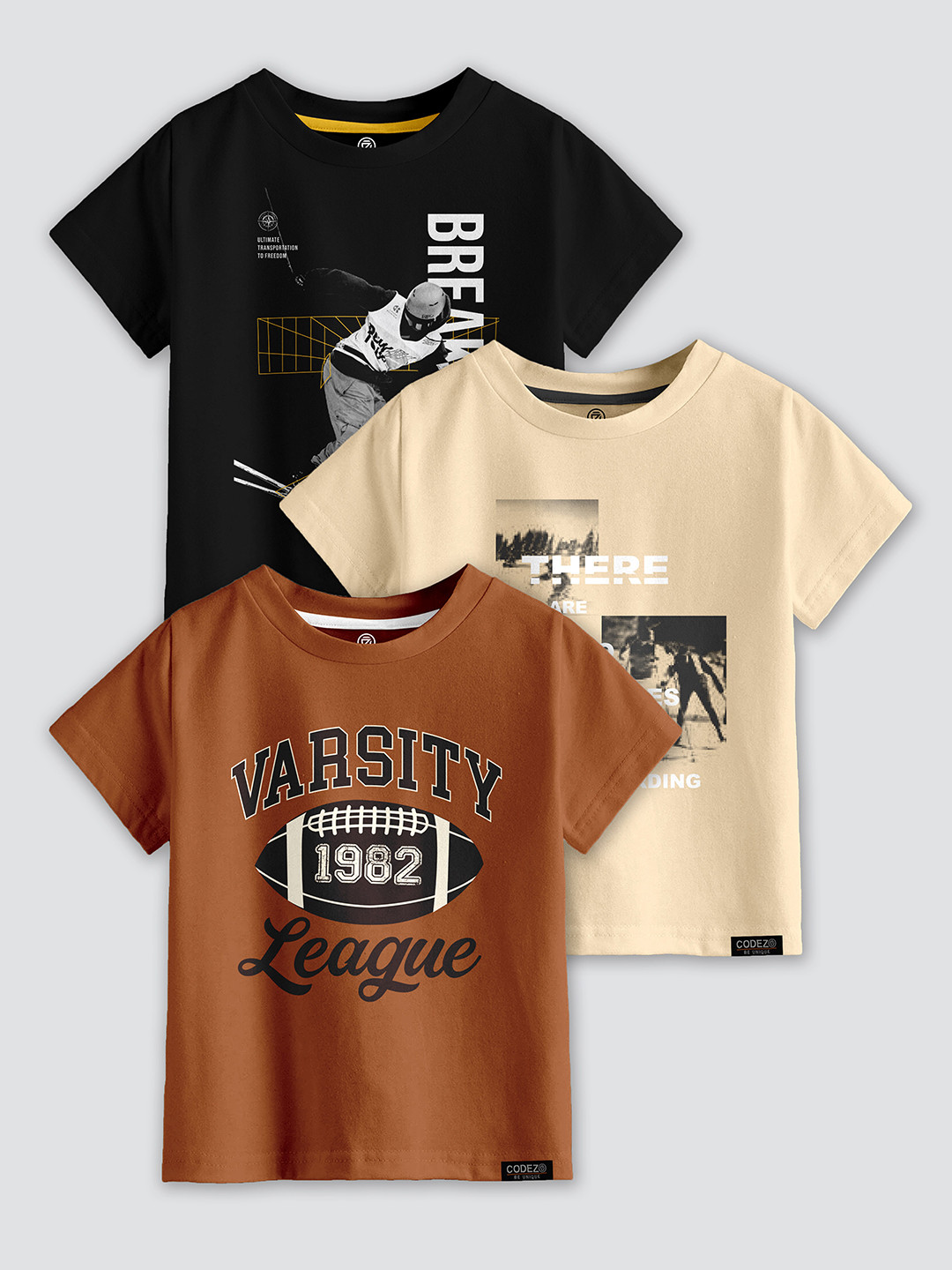 CODEZ Boys 3 Printed Raw Edge T-shirt