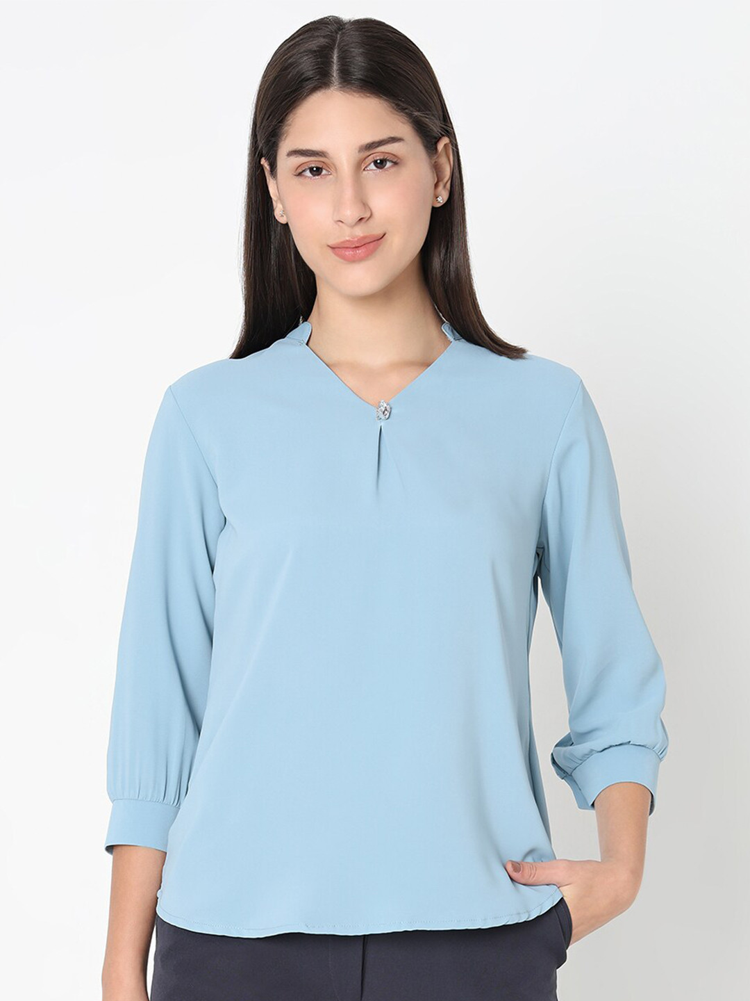 NOT SO PINK Mandarin Collar Top