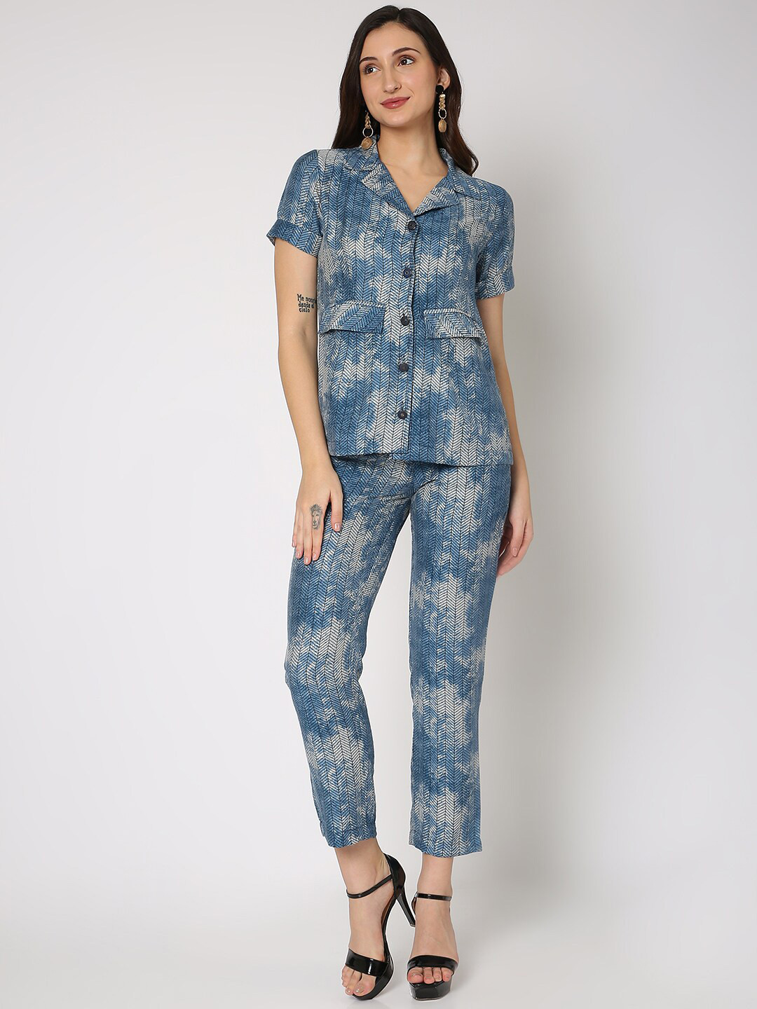 NOT SO PINK  Printed Collar Neck Shirt & Mid-Rise Trouser Co-Ords