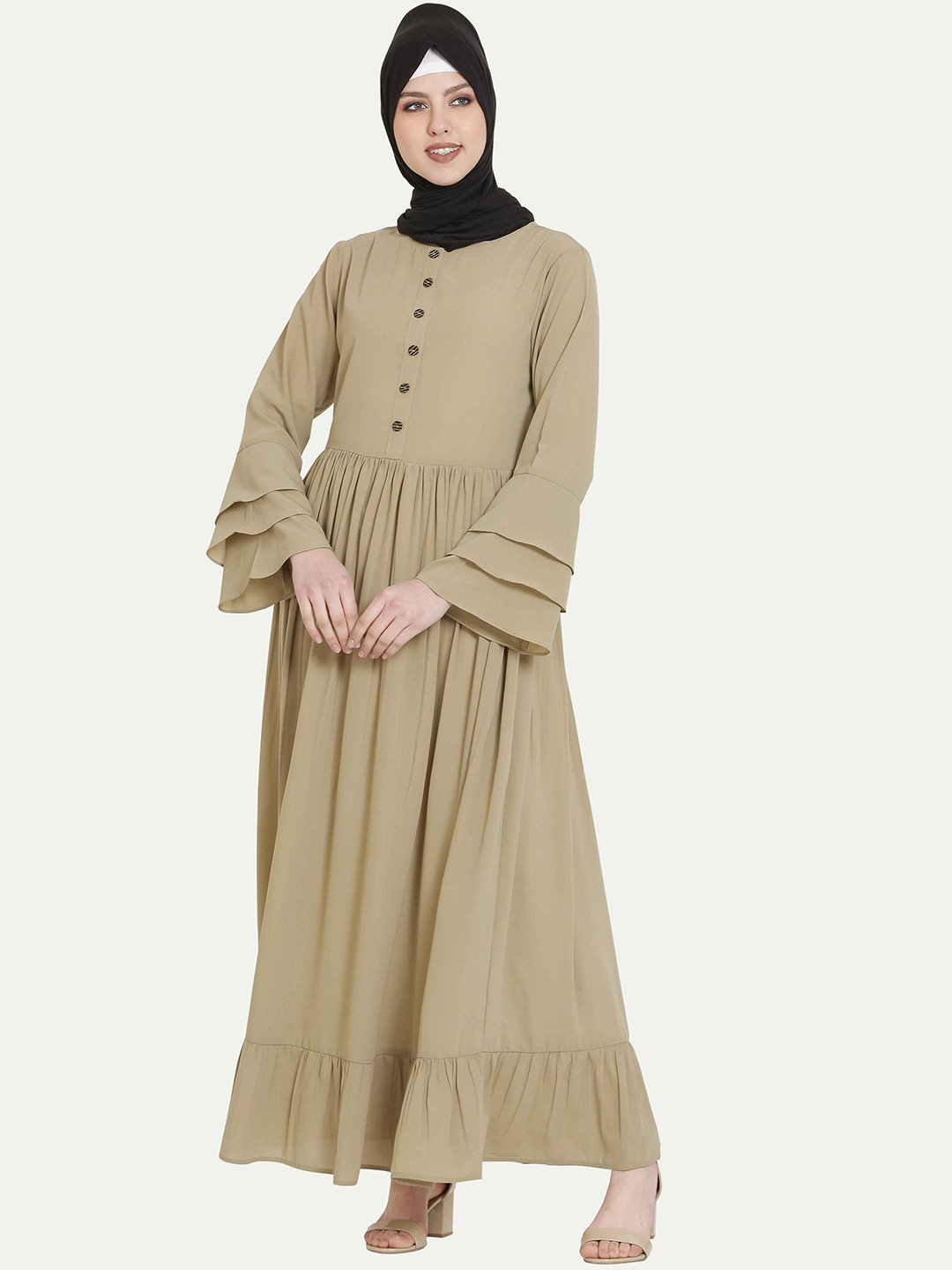 MOMIN LIBAS Flared Sleeves  Abaya With Scarf
